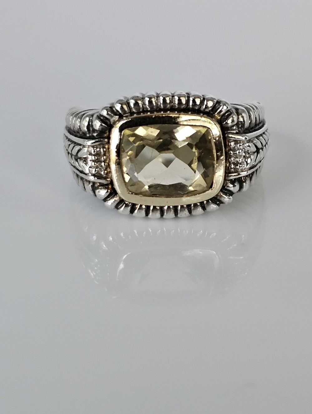 Genuine Town & Country Citrine & Diamond Ring in 14K & Sterling Silver Sz 6!